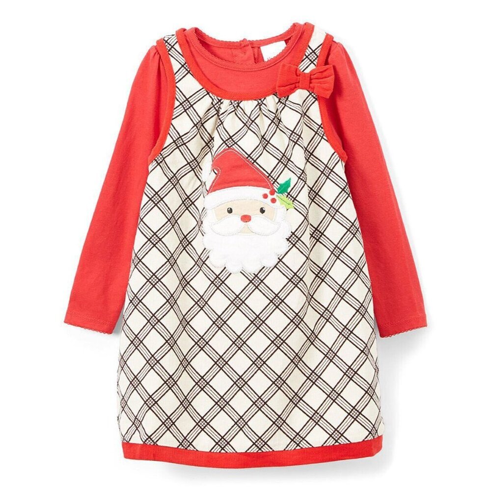 Nannette New Girl size 18 Months Red Plaid Santa Apron Jumper Dress Set 18M